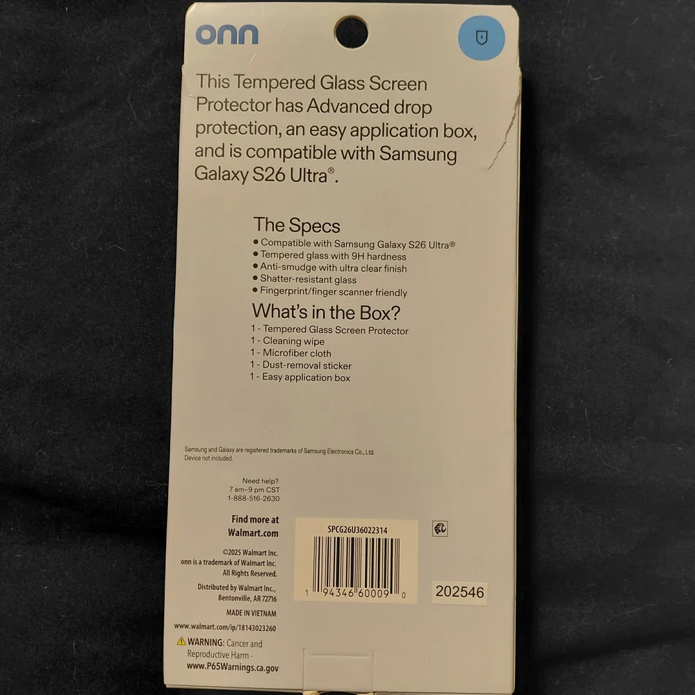 onn Tempered Glass Screen Protector for Samsung Galaxy S26 Ultra - Blue